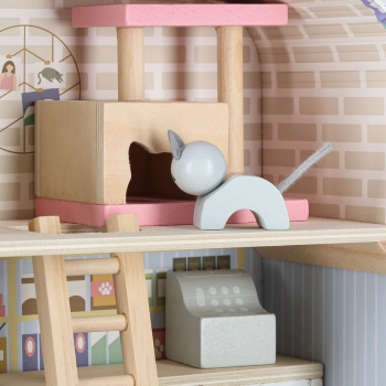 Domek w walizce hotel spa dla zwierząt drewniane mebelki figurki