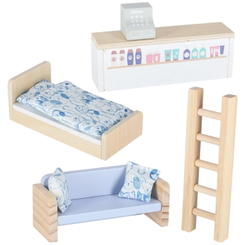 Domek w walizce hotel spa dla zwierząt drewniane mebelki figurki