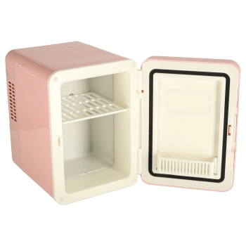 Lodówka turystyczna elektryczna samochodowa mini na jedzenie kosmetyki grzanie chłodzenie 2w1 4L różowa