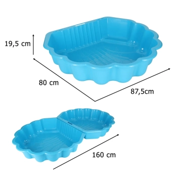 Piaskownica zamykana basen Muszelka Twins podwójna 2w1 160x87,5x19,5cm niebieska