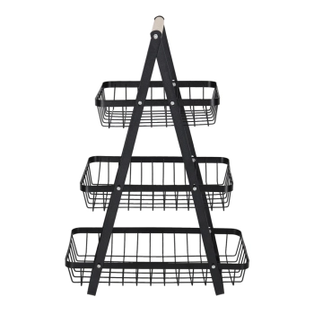 Kosz na owoce i warzywa piętrowy patera trzypoziomowa metal drewno