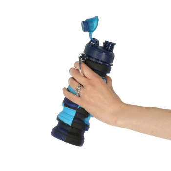 Butelka na wodę bidon silikonowy składany z uchwytem BPA FREE 500ml niebieski