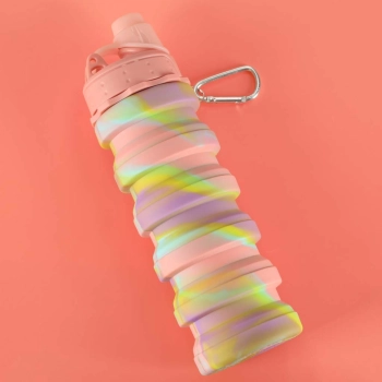 Butelka na wodę bidon silikonowy składany z uchwytem BPA FREE 500ml tęczowy