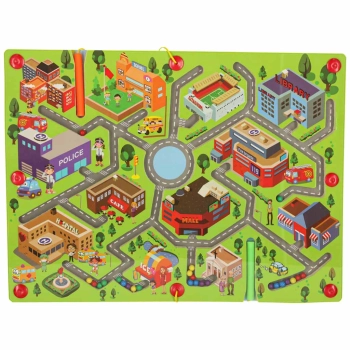 Gra labirynt magnetyczna planszowa drewniana do podróży duże miasto 2 graczy