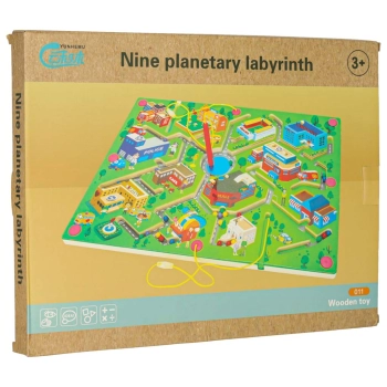 Gra labirynt magnetyczna planszowa drewniana do podróży duże miasto 2 graczy