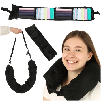 Poduszka turystyczna podróżna rogal zagłówek na szyję schowek do wypełnienia czarna