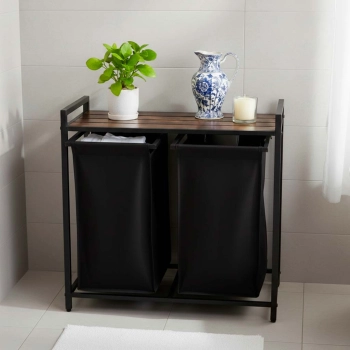 Kosz na pranie bieliznę 2 komory z półką blatem pojemnik loft 92l