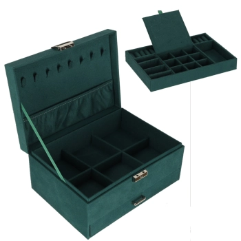 Szkatułka kuferek na biżuterię organizer zielony