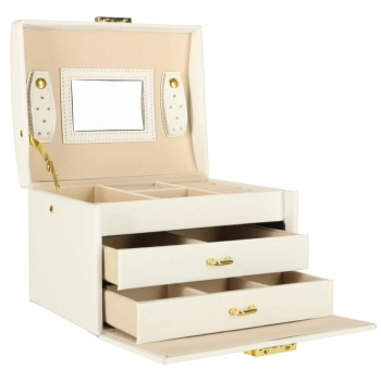 Szkatułka kuferek na biżuterię z szufladami biała