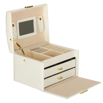 Szkatułka kuferek na biżuterię z szufladami biała