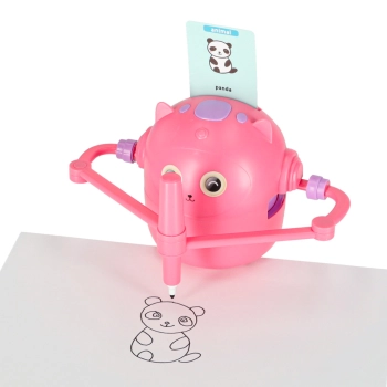 Robot edukacyjny interaktywny nauka rysowania pisania zestaw fiszki mazaki różowy