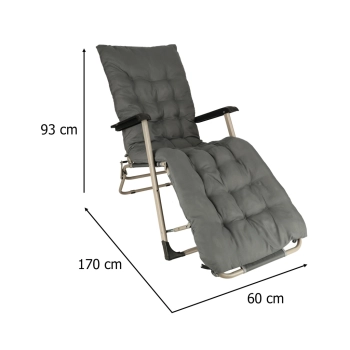 Leżak ogrodowy LUARO fotel składany turystyczny z poduszką szary