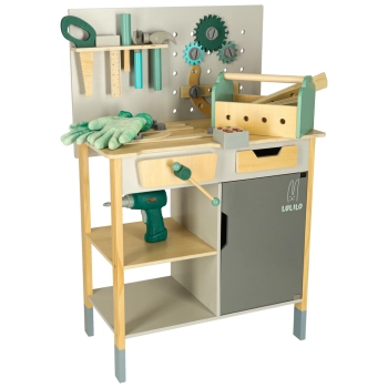 Warsztat drewniany LULILO Fikso zestaw małego majsterkowicza z narzędziami piła wkrętarka dźwięki 86cm