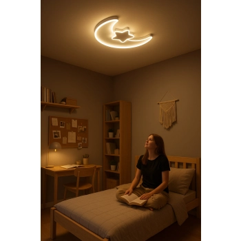 Lampa LED sufitowa plafon do pokoju dziecięcego ściemniana LUMELA + pilot księżyc biała