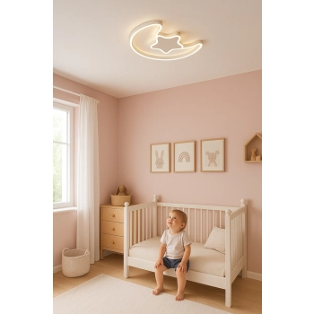 Lampa LED sufitowa plafon do pokoju dziecięcego ściemniana LUMELA + pilot księżyc biała