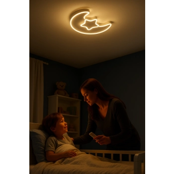 Lampa LED sufitowa plafon do pokoju dziecięcego ściemniana LUMELA + pilot księżyc biała