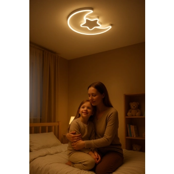 Lampa LED sufitowa plafon do pokoju dziecięcego ściemniana LUMELA + pilot księżyc biała