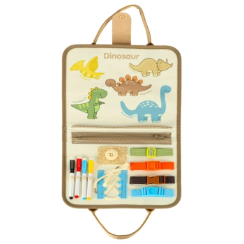 Tablica manipulacyjna sensoryczna montessori walizka dinozaury