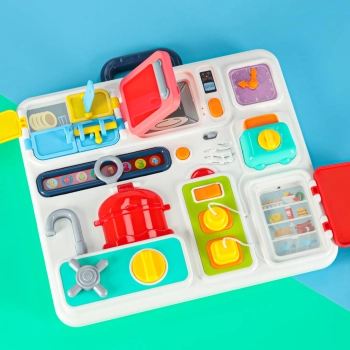 Tablica manipulacyjna sensoryczna montessori kuchnia zegar światło dźwięk