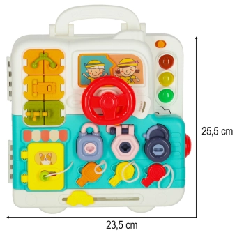 Tablica manipulacyjna sensoryczna montessori walizka pokrętła miś XXL światło dźwięk