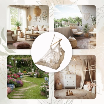 Krzesło brazylijskie z podnóżkiem leżak wiszący huśtawka 130cm beż