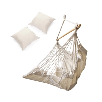 Krzesło brazylijskie z podnóżkiem leżak wiszący huśtawka 130cm beż