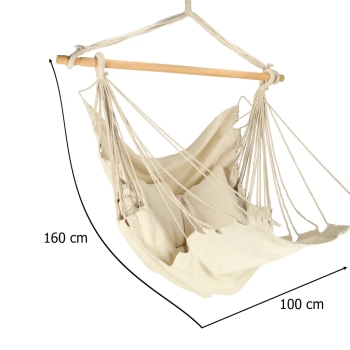 Krzesło brazylijskie z podnóżkiem leżak wiszący huśtawka 130cm beż