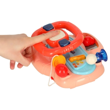 Zabawka interaktywna kierownica dla dzieci dziecka malucha do wózka symulator muzyka dźwięki różowa