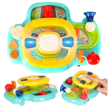 Zabawka interaktywna kierownica dla dzieci dziecka malucha do wózka symulator muzyka dźwięki niebieska