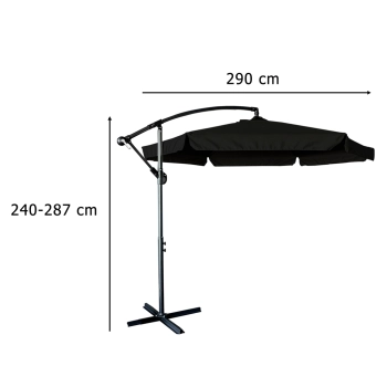 Parasol ogrodowy duży składany z wysięgnikiem 290cm czarny