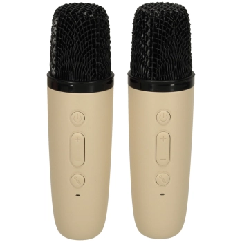Zestaw do karaoke głośnik Bluetooth 2 mikrofony USB LED 6W beżowy