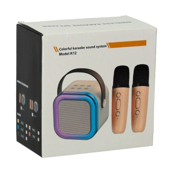 Zestaw do karaoke głośnik Bluetooth 2 mikrofony USB LED 6W beżowy