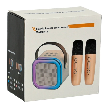 Zestaw do karaoke głośnik Bluetooth 2 mikrofony USB LED 6W różowy