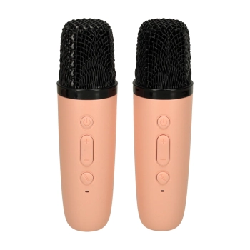 Zestaw do karaoke głośnik Bluetooth 2 mikrofony USB LED 6W różowy