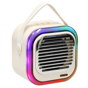 Zestaw do karaoke głośnik Bluetooth 2 mikrofony USB LED 10W kremowy