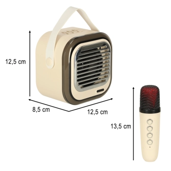 Zestaw do karaoke głośnik Bluetooth 2 mikrofony USB LED 10W kremowy