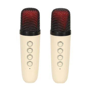 Zestaw do karaoke głośnik Bluetooth 2 mikrofony USB LED 10W kremowy