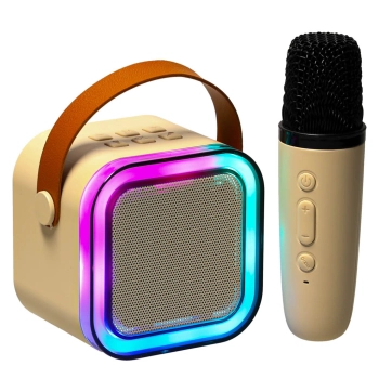 Zestaw do karaoke głośnik Bluetooth mikrofon USB LED beżowy