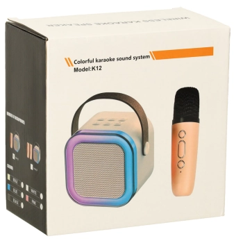 Zestaw do karaoke głośnik Bluetooth mikrofon USB LED różowy