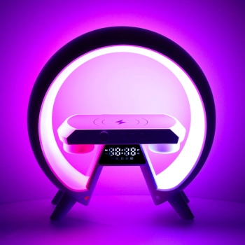 Lampka nocna LED Gamingowa RGB głośnik ładowarka indukcyjna radio budzik zegar