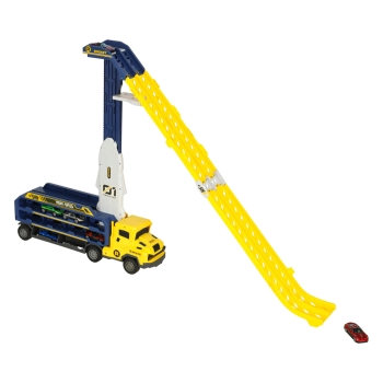 Samochód laweta transporter tor zjeżdżalnia dla samochodów żółty