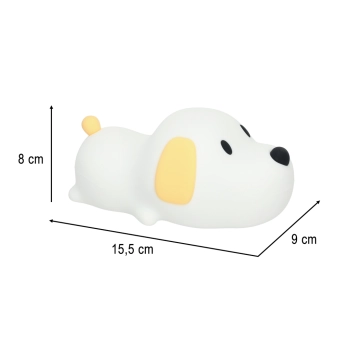Lampka nocna dla dzieci silikonowa dotykowa miękka LED USB biała piesek leżący