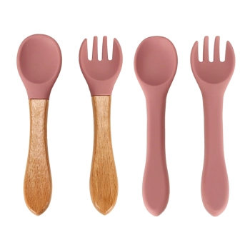 Naczynia silikonowe dla dzieci wiewiórka zestaw 9 elementów ciemny różowy