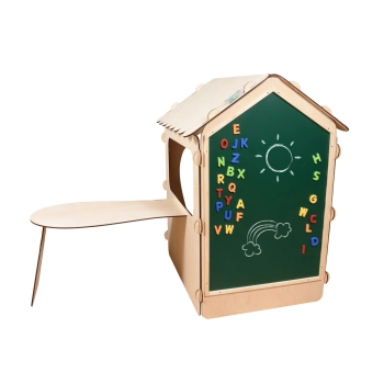 Domek ogrodowy drewniany stolik tablica kredowa 86 x 137 x 105 cm