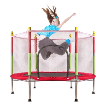 Trampolina do domu ogrodu dla dzieci siatka piłki 140cm 55inch czerwona