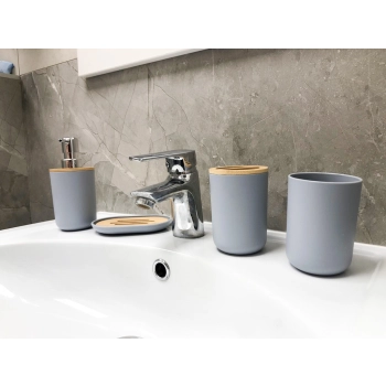 Zestaw łazienkowy szczotka do WC dozownik mydła mydelniczka kubek 6 elementów szary