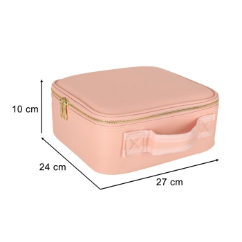 Kosmetyczka organizer na kosmetyki biżuterię kuferek z lusterkiem 10-krotne powiększenie różowy