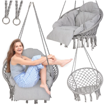 Huśtawka ogrodowa LULILO bocianie gniazdo z poduszką XXL szare 80cm 150kg