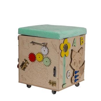 Pufa ze schowkiem dla dzieci kostka manipulacyjna