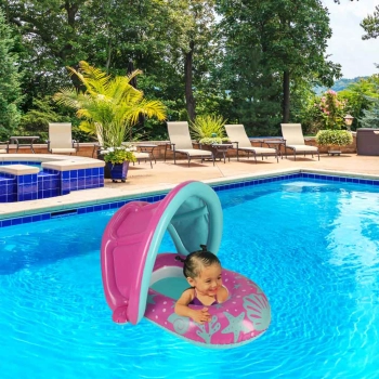 Kółko do pływania koło dmuchane dla niemowląt pontonik z daszkiem BESTWAY 34091 różowe